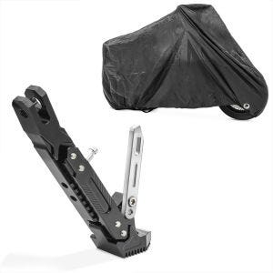 Set: Seitenständer Universal Höhenverstellbar Aluminium schwarz + Abdeckplane XXL Abdeckhaube in schwarz_1