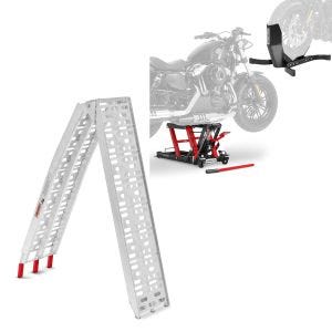 Set: Hebebühne Mid-Lift L + Wippe Motorradheber für Harley und Chopper -rot + Auffahrrampe bis 340 kg Alu-I klappbar_1