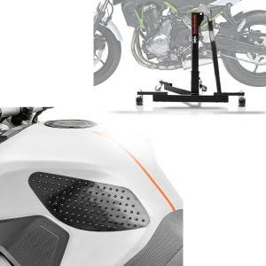 Set: Lève moto centrale compatible avec Kawasaki Z 650 17-24 Power-Evo + Moto Protège réservoir lateraux Grip Pad M Protection en noir