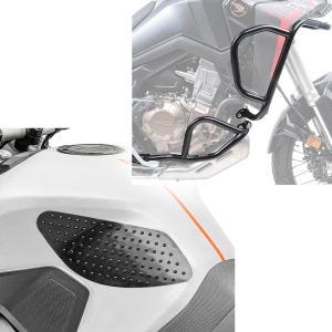 Set: Sturzbügel Set für Honda Africa Twin 1100 20-21 oben unten Schutzbügel + Tankpad seitlich Grip Pad M Seiten Tankpad Kniepad in schwarz_1