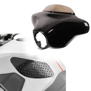Set: Batwing Verkleidung mit Windschutzscheibe für Harley Touring 96-13 + Tankpad seitlich Grip Pad M Seiten Tankpad Kniepad in schwarz_1