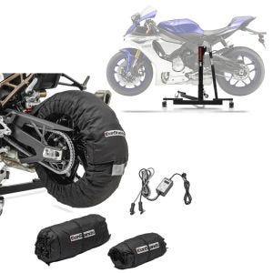 Set: Zentralständer Yamaha YZF-R1 15-21 Motorradheber Power-Evo + Reifenwärmer Set Snaefell 30-99°C Digital für Vorderrad und Hinterrad_1