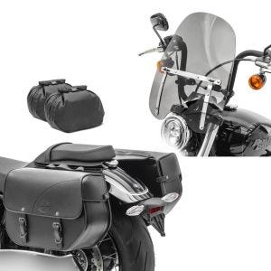 Set: Satteltaschen rechts und links Kentucky 30Ltr Seitentaschen Set + Windschild CW1 für Chopper / Cruiser / Custombikes dunkel getönt_1