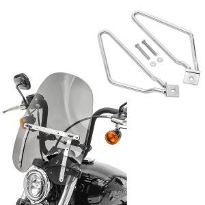 Set: Windschild CW1 für Chopper / Cruiser / Custombikes dunkel getönt + Satteltaschenhalter Universal Chrom_1
