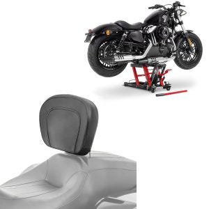 Set: Hebebühne Mid-Lift L Motorradheber für Harley und Chopper bis 680 k + Fahrer Rückenlehne für Harley Street Glide Special 15-21_1