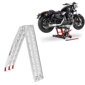 Set: Hebebühne Mid-Lift L Motorradheber für Harley und Chopper bis 680 k + Auffahrrampe bis 340 kg Alu-I klappbar_1