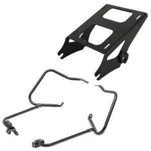 Set: Kofferträger passend für Harley Davidson Touring 14-24 mit Schutzbügel schwarz Craftride + Topcase Träger Doppelsitzbank passend für Harley Davidson Touring 14-24 schwarz Craftride