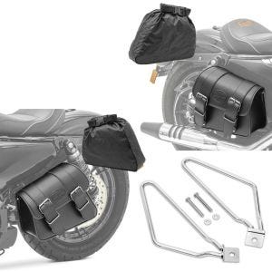 Set: Satteltaschen Montana je 8Ltr Paar rechts und links in schwarz + Satteltaschenhalter Universal Chrom_1