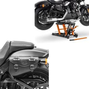 Set: Hebebühne Mid-Lift L Motorradheber für Harley und Chopper bis 680kg + Satteltasche links Arizona 3Ltr Seitentasche für Chopper schwarz_1
