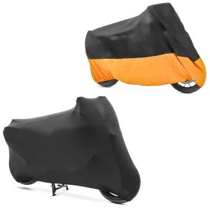Set: Motorradabdeckung Indoor XL-XXL Stretch Garage in schwarz + Abdeckplane XXXL Abdeckhaube in schwarz-orange_1