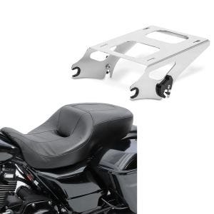 Set: Komfortsitzbank für Harley- Touring 14-21 Hammock schwarz + Topcase Träger Doppelsitzbank für Harley Touring 14-21 chrom_1