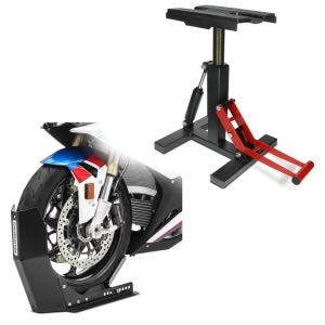 Set: Hydraulik Motocross Ständer Enduro Hubständer Cross-Lift-Pro + Transportständer Easy-Fix Motorradwippe bis 21 Zoll schwarz_1