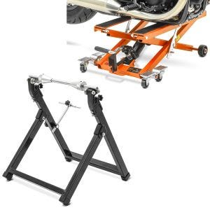Set: Hebebühne Mid-Lift XL Motorradheber bis 500kg in orange + Wuchtbock WU-2 Auswuchtgerät schwarz_1
