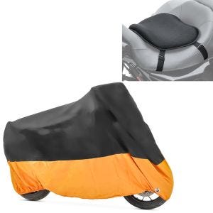 Set: Gel Sitzkissen L Komfortkissen universal in schwarz + Abdeckplane XXXL Abdeckhaube in schwarz-orange_1