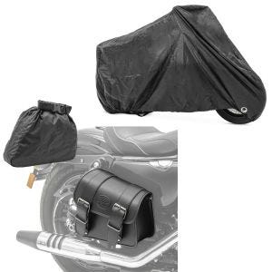 Set: Satteltasche rechts Montana 8Ltr Seitentasche für Chopper schwarz + Abdeckplane XXL Abdeckhaube in schwarz_1