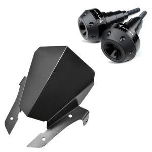 Set: Roulettes de protection compatible avec Yamaha MT-07 / Tracer 700 13-19 Protection moteur Motoguard SC2 noir + Pare brise compatible avec Yamaha MT-07 13-17 Bulle Saute vent alu Airoad CW15 noir