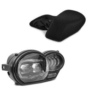Set: LED Scheinwerfer für BMW R 1200 GS 04-12 Hauptscheinwerfer mit ECE Lumitecs QL4 + Sitzbank Bezug BMW R 1200 GS 04-12 Tourtecs Cool-Dry Mesh Ready_1