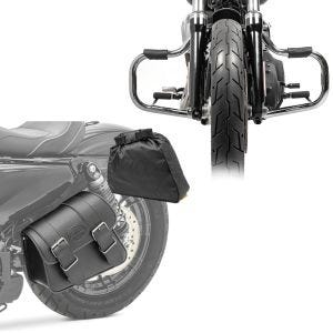 Set: Sturzbügel für Harley Davidson Dyna Fat Bob 08-17 Craftride Mustache chrom + Satteltasche Harley Dyna Fat Bob Montana Craftride 8Ltr links in schwarz_1