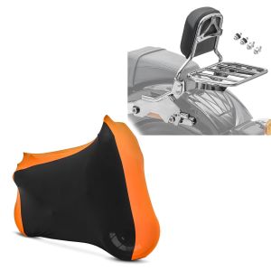 Set: Sissybar für Harley Softail / Sport Glide 18-21 R1 mit Gepäckträger und Docking chrom Craftride + Motorradabdeckung für Harley Sport Glide Craftride Indoor XL-XXL in schwarz-orange_1