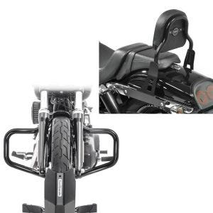 Set: Sturzbügel Mustache für Harley Davidson Dyna Fat Bob 08-17 schwarz Craftride + Sissy Bar CSS Fix für Harley Dyna Fat Bob 10-17 schwarz Craftride_1