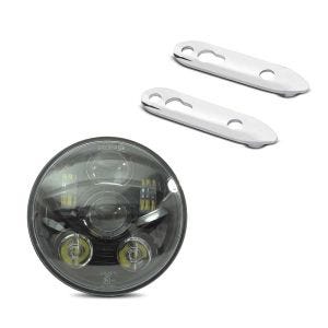 Set: Hauptscheinwerfer LED 5,75 Zoll für Harley Dyna Street Bob 06-17 schwarz von Craftride + Blinkerverlegung für Harley Dyna Street Bob 06-17 Blinker hinten Versatz Kit Craftride chrom_1