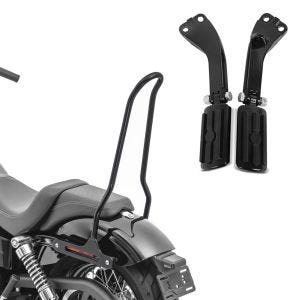 Set: Sissybar für Harley Dyna Street Bob / Low Rider S 09-17 Craftride Tampa + Sozius Fussrasten Set mit Halter für Harley Dyna Street Bob 06-17 BL1 schwarz Craftride_1