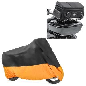 Set: Hecktasche für Harley Davidson Electra Glide Ultra Classic Topcase Tasche Craftride TT1 73Ltr + Abdeckplane Harley Electra Glide Ultra Classic / Limited Craftride XXXL schwarz-orange_1