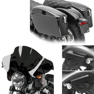 Set: Seitenkoffer für Honda Rebel 500 17-20 mit Halter abnehmbar Satteltasche Dallas Craftride + Windschild Batwing für Honda Rebel 500 17-21 Craftride inkl. Haltesatz dunkel getönt_1