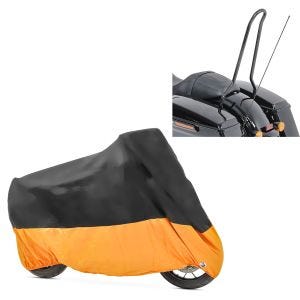 Set: Sissybar für Harley Street Glide Special 15-21 Craftride Solo schwarz + Abdeckplane Harley Street Glide / Special Craftride XXXL schwarz-orange_1