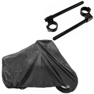 Set: Stummellenker 22mm Clip-On 43mm mit 30mm Erhöhung Lenker Zaddox Alu in schwarz + Motorrad Abdeckplane Craftride XXL Abdeckhaube in schwarz_1
