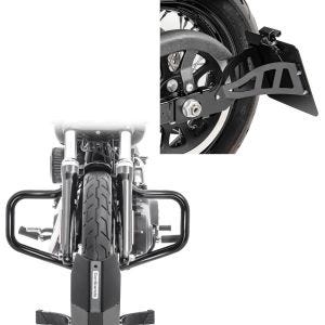 Set: Sturzbügel Mustache für Harley Davidson Dyna Fat Bob 08-17 schwarz Craftride + Seitlicher Kennzeichenhalter für Harley Davidson Dyna Fat Bob 08-17 Craftride schwarz_1
