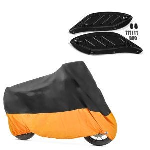 Set: Seitlicher Windabweiser für Harley Street Glide 06-13 Craftride verstellbar schwarz + Abdeckplane Harley Street Glide / Special Craftride XXXL schwarz-orange_1