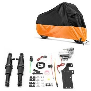 Set: Luftfederung Fahrwerk Harley Davidson Electra Glide Ultra Limited 09-21 Craftride Air Ride schwarz + Abdeckplane Harley Electra Glide Ultra Classic / Limited Craftride XXXXL in schwarz-orange_1