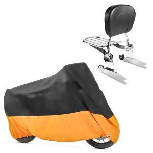 Set: Sissybar Harley Heritage Softail Classic 00-17 Craftride Fast Driver-M Flex inkl. Gepäckträger chrom + Abdeckplane Harley Heritage Softail Classic / 114 Craftride XXXL schwarz-orange_1