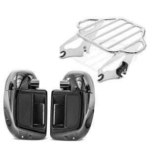 Set: Beinschild für Harley Davidson Road King 14-21 Craftride belüftet schwarz + Gepäckträger KI für Harley Davidson Road King 09-21 chrom Craftride_1