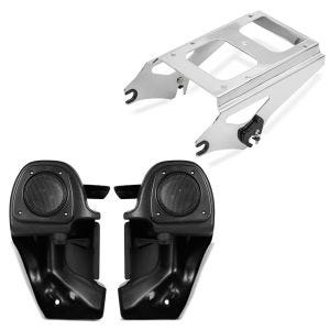 Set: Beinschild mit Lautsprecher II für Harley CVO Street Glide 11-13 Craftride + Gepäckträger TP Abnehmbar für Harley Davidson Touring Modelle 09-13 chrom Craftride_1