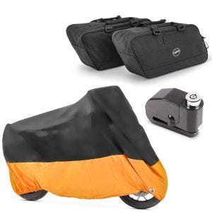Set: Abdeckplane XXXL + Alarm Bremsscheibenschloss orange für Harley Davidson Road King / Classic Tourtecs + Koffer Innentaschen für Harley Road King 94-21 Craftride BG1 Paar_1