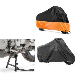 Set: Set Hauptständer und Abdeckplane XXL für Suzuki V-Strom 1000 01-07 + Abdeckplane Suzuki V-Strom 1000 / 650 XT Craftride XXL in schwarz-orange_1