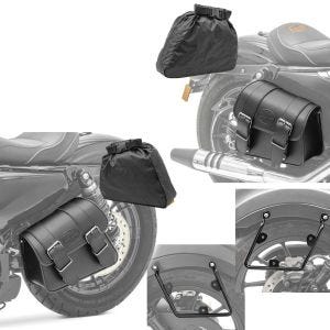 Set: Set Support Ecarteur de Sacoches Cavalières compatible avec Honda Rebel 500 CMX 17-24 (paire) Craftride + Moto Sacoches Cavalière Craftride Montana 8Ltr chacun Paire droite et gauche en noir