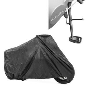 Set: Motorrad Abdeckplane Craftride XXL Abdeckhaube in schwarz + ConStands Seitenständer Unterlage Ständerunterlage Schwarz