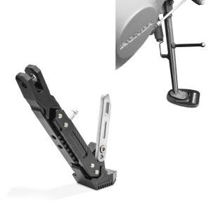 Set: Motorrad Seitenständer Universal Höhenverstellbar Aluminium Tourtecs schwarz + ConStands Seitenständer Unterlage Ständerunterlage Schwarz