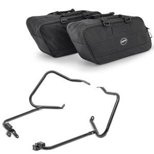 Set: Kofferträger passend für Harley Davidson Touring 14-24 mit Schutzbügel schwarz Craftride + Koffer Innentaschen passend für Harley Davidson Touring 94-24 Craftride BG1 Paar