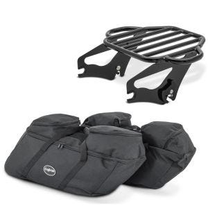 Set: Gepäckträger passend für Harley Davidson Touring 09-24 Craftride KI abnehmbar in schwarz + Koffer Innentaschen passend für Harley Davidson Touring 94-24 für Seitenkoffer Craftride SP4