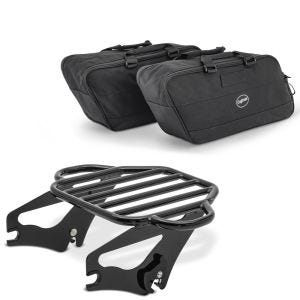 Set: Gepäckträger passend für Harley Davidson Touring 09-24 Craftride KI abnehmbar in schwarz + Koffer Innentaschen passend für Harley Davidson Touring 94-24 Craftride BG1 Paar