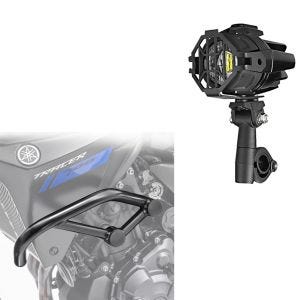 Set: Pare carter compatible avec Yamaha  MT-07 Tracer 700 16-20 Motoguard garde moteur + Feux additionnels LED moto av. supports pare carter et grille de protection Lumitecs S22X