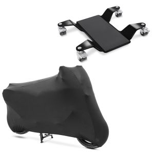 Set: Chariot Range pour béquille centrale ConStands Mover II, max. 320 kg, noir + Housse moto Craftride XL-XXL Indoor Stretch garage en noir