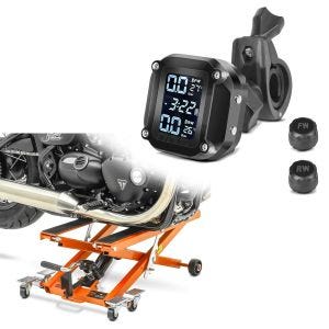 Set: Moto Pont elevateur ciseaux ConStands Mid-lift XL Cric hydraulique 500kg en orange + RDKS Système de surveillance de la pression des pneus avec indicateur de température Tourtecs