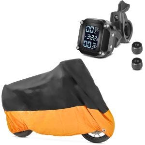 Set: RDKS Système de surveillance de la pression des pneus avec indicateur de température Tourtecs + Housse de Moto Craftride XXXL Bache Moto imperméable en noir-orange