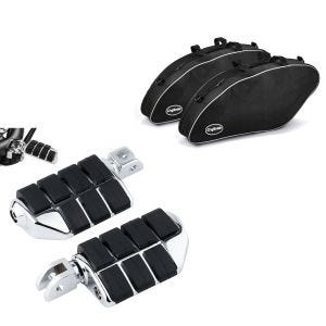 Set: Sacs intérieurs compatible avec Harley Davidson Sport Glide 18-24 sacoches rigides Craftride + Repose-pieds chauffeur compatible avec Harley Davidson Softail 18-24 Craftride ST12 chrome