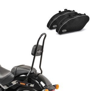 Set: Sissy bar compatible avec Harley Davidson Softail / Sport Glide 18-24 Craftride SRL noir + Sacs intérieurs compatible avec Harley Davidson Sport Glide 18-24 sacoches rigides Craftride
